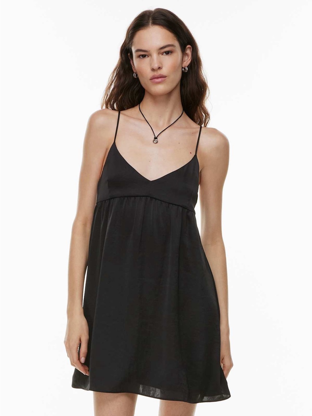 ARITZIA Wilfred Lover Satin Babydoll Mini Dress in Black Size Small
